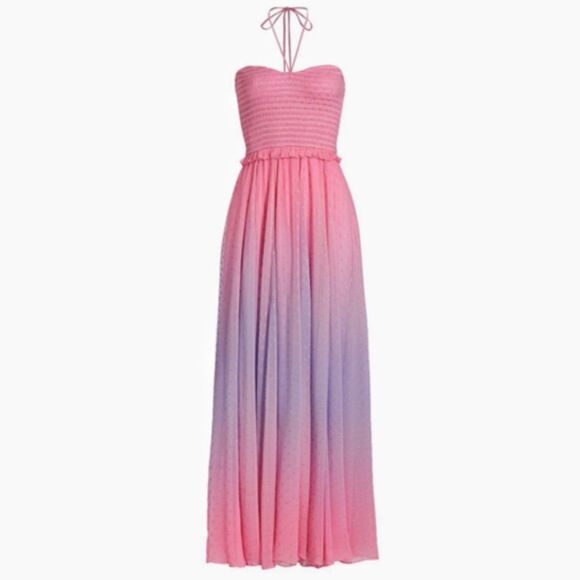 ROCOCO SAND Ombré Halter Maxi Dress Size Large Pink Purple Gold Dots - Picture 1 of 16
